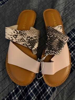 Rampage Pink and Snake-Print Slide Sandals